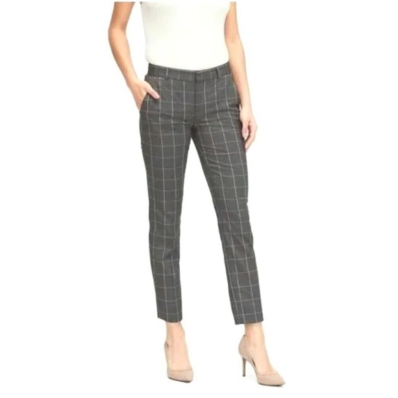 Banana Republic ~Women Size 10~ Gray Plaid Print "Avery" Ankle Pants Stretch. - Picture 1 of 12